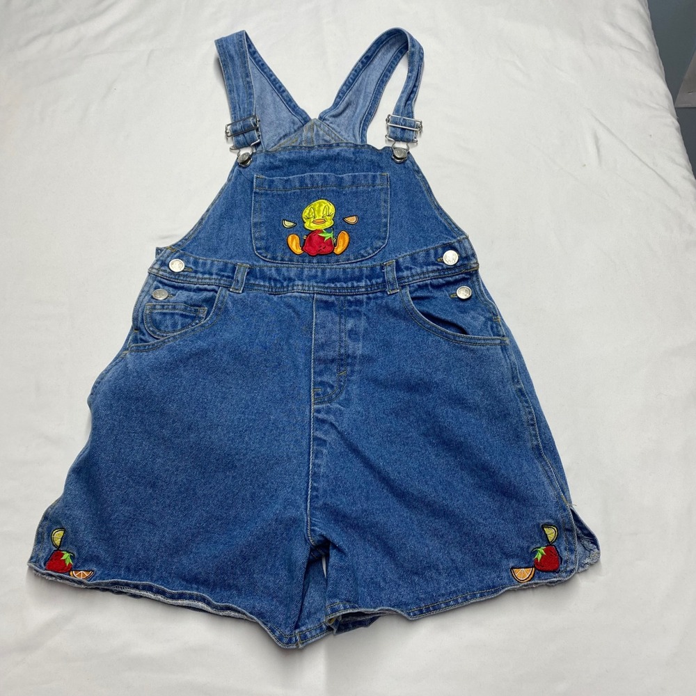 Vintage Looney Tunes Tweety Bird Denim Shortalls Size 12 Blue 90s Berry Spring